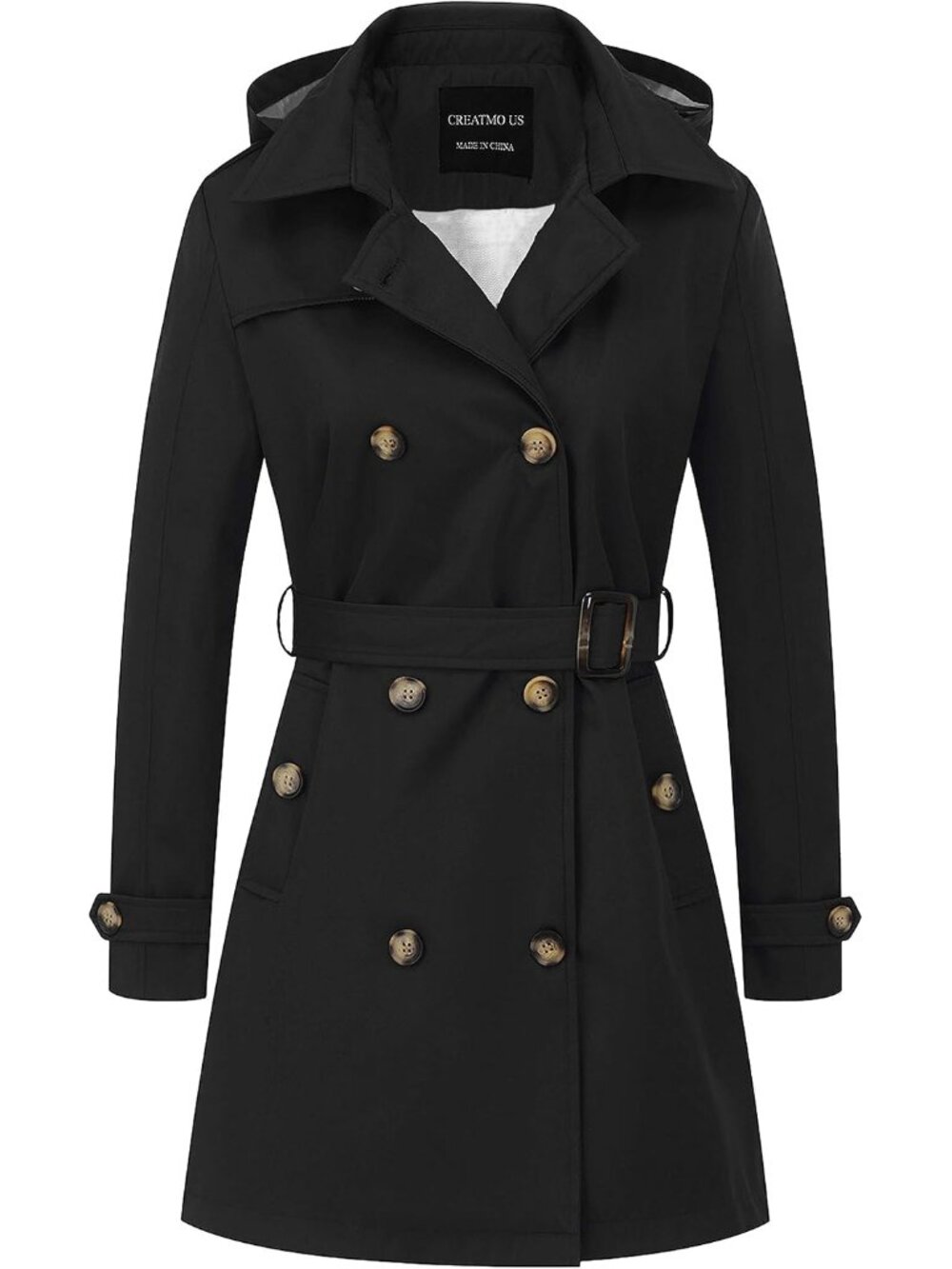 Women's Trench Coat Double-Breasted Classic Lapel Overcoat Belted Slim Outerwear
